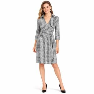 Laundry By Design Size 0 Black White Geometric Wrap Dress Matte Jersey LY14179
